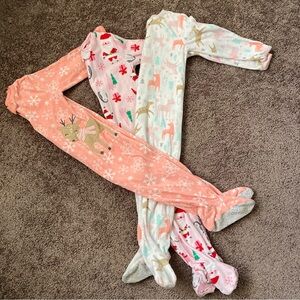 Lot of 3 Footed Pajamas Size 3T Peach Pink White Carter’s